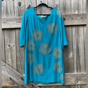 Trina Turk Teal Pure Silk Starbust Dress - Size 10